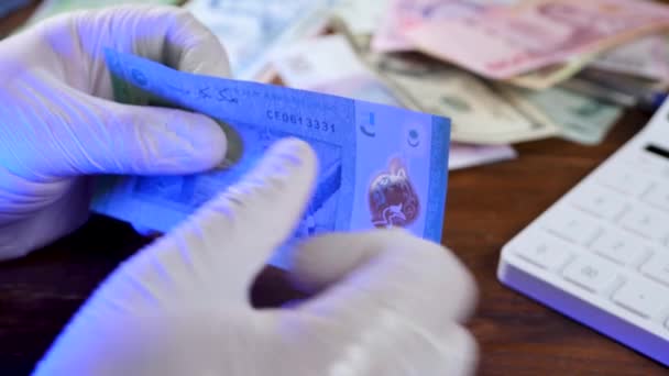 Inspection ou vérification de la caisse ringgit malais MYR pour fausse monnaie — Video