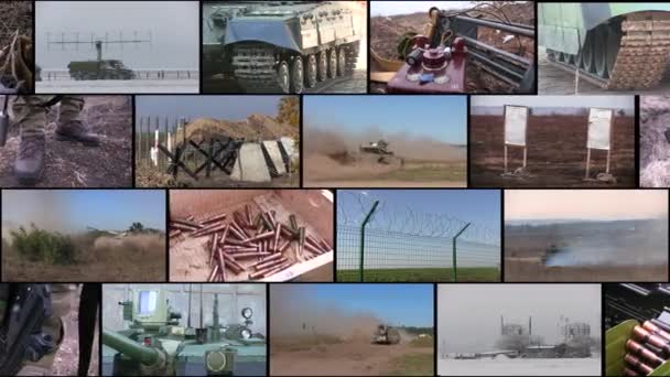 Osztott képernyő lőszer, hadsereg és fegyverek — Stock videók