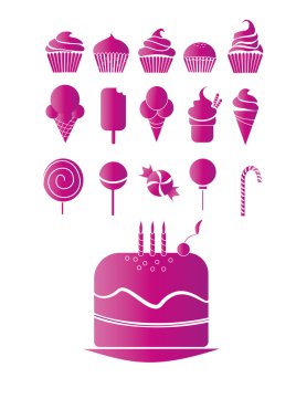 Purple sweets: icecream, candy, cake. clipart