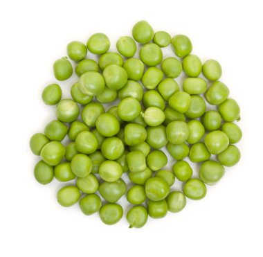 Beyaz üstten görünüm üzerinde izole taze Mısır yeşil bezelye