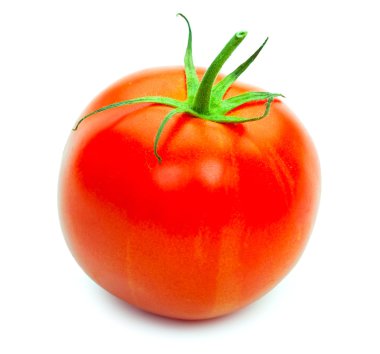 Beyaz arka plan üzerinde izole taze kırmızı domates. Yakın çekim.