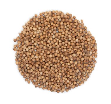 Yığın kişniş tohumu, izole beyaz arka plan, üstten görünüm, cl