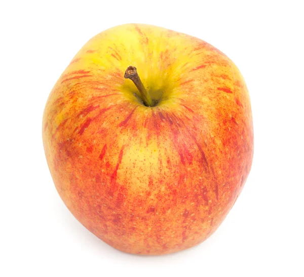 Свежее желто-красное яблоко изолировано на белом. Крупный план, вид сверху . — стоковое фото