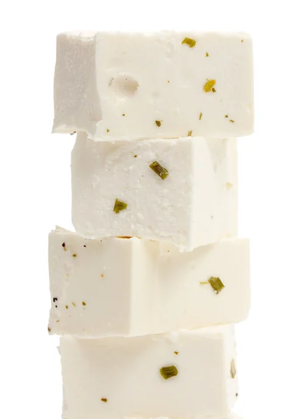 Plasterki sera fety z zielonych na białym tle na białym tle — Zdjęcie stockowe