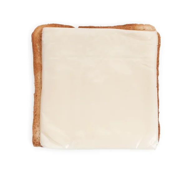 Pan tostado frito con una rebanada de queso, aislado en una ba blanca — Foto de Stock