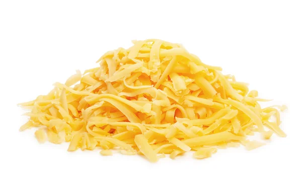 Montón de queso rallado aislado sobre un fondo blanco — Foto de Stock