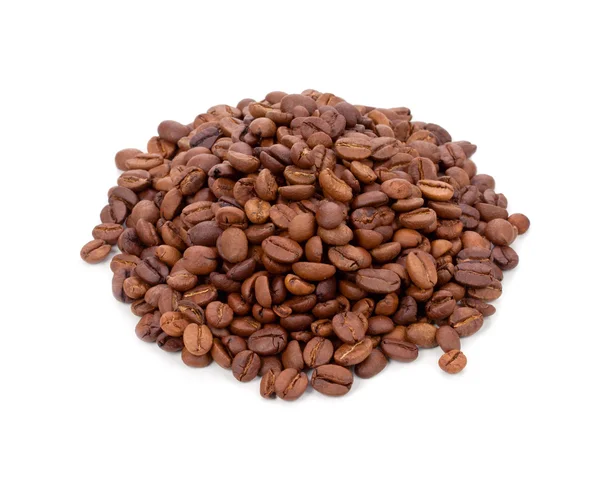 Roasted coffee beans pile from top, isolated on white background — Stock Photo, Image