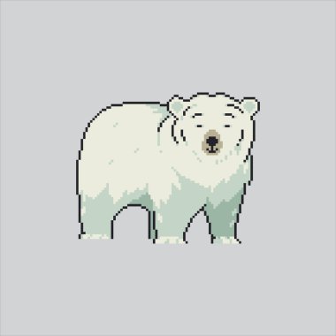 Piksel resim çizimi, Kutup Ayısı. Pikselleştirilmiş Beyaz Ayı. Beyaz Kutup Ayısı Hayvan Simgesi piksel resim oyunu için piksellendi ve web sitesi ve video oyunu için simge oluşturuldu. Eski okul retro.