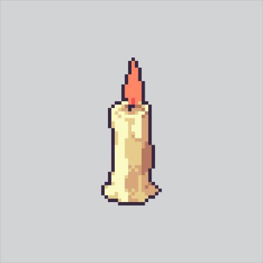 Piksel Sanat Çizimi Mum Işığı. Pixelated Wax Candle. Wax Candle Light Simgesi piksel resim oyunu için piksellendi ve web sitesi ve video oyunu için simge oluşturuldu. Eski okul retro.
