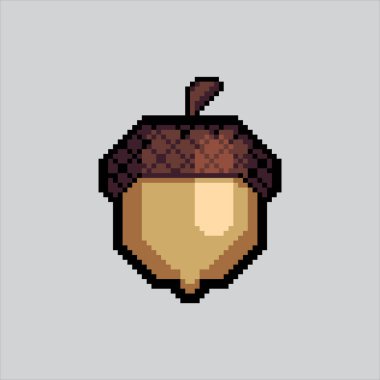 Pixel Sanat Çizimi Meşe Meşesi. Pixelated Palamut. Brown Acorn Oak Fındık Simgesi piksel resim oyunu için piksellendi ve web sitesi ve video oyunu için simge oluşturuldu. Eski okul retro.