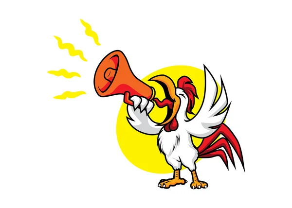 Little rooster with a megaphone — Stock Vector