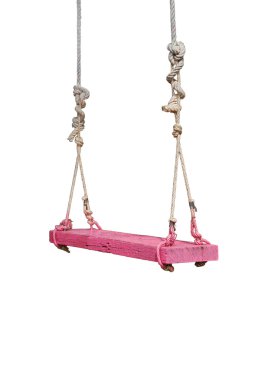 Beyaz arka plan üzerinde pembe ip salıncak