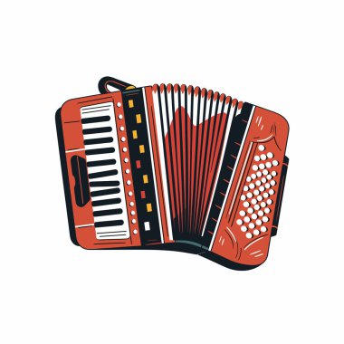 Güzel çizilmiş bir akordeon parlak renkler ve ayrıntılı anahtarlar içerir. Bu vektör tasarımı müzik severler ve sanat meraklıları için mükemmel olan enstrümanın cazibesini vurgular..