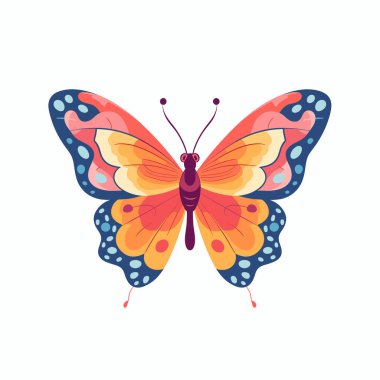 Turuncu, kırmızı, sarı ve mavi desenli renkli kelebek.