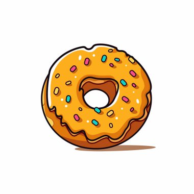 Turuncu şekerli çizgi film çöreği ve beyaz arka planda renkli şekerlemeler.