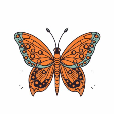 Beyaz arkaplan resimlerinde mavi ve siyah desenli turuncu kelebek