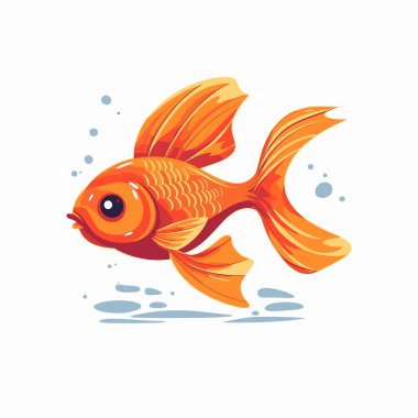 Beyaz arka planda şekillendirilmiş yüzgeçleri ve kuyruğu olan turuncu japon balığı yüzüyor.