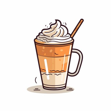 Beyaz arka planda uzun, berrak bir bardakta kremalı latte macchiato.