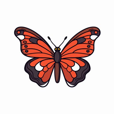 Beyaz arka planda siyah beyaz benekli turuncu kelebek