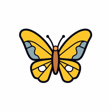 Beyaz arka planda gri ve siyah aksanlı sarı kelebek çizimi