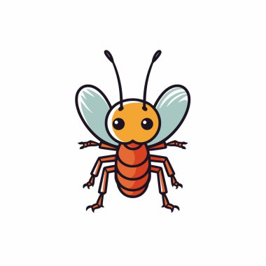 Kanatları ve çizgileri olan sevimli bir böcek, beyaz arkaplanda basit bir çizgi film tarzı.