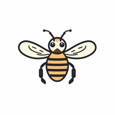 Siyah çizgileri ve beyaz arka planda küçük kanatları olan sevimli bal arısı çizimi