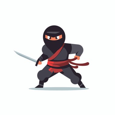 Çizgi film ninjaları, elinde gümüş kılıçla siyah takım elbise giyerek dövüşüyorlar.