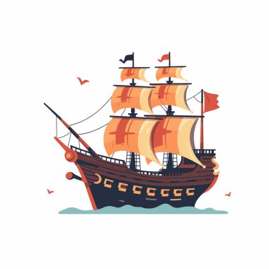 Eski ahşap gemi gün boyunca okyanus dalgalarında yüzüyor.