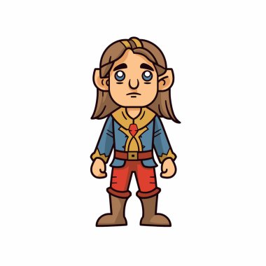 Çizgi film elf karakteri hüzünlü bir ifadeyle ayakta duruyor.