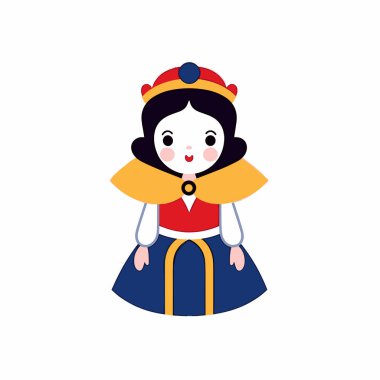 Beyaz arka planda kırmızı, sarı ve mavi renkli şirin prenses çizimi.