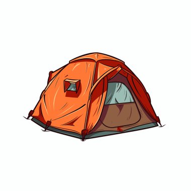 Beyaz arka planda kamp yapmak için turuncu çadır kurulumu