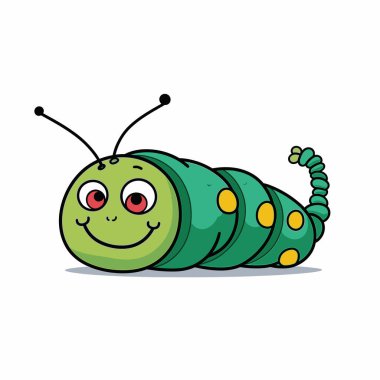 Çizgi film tırtılları beyaz arka planda, gülücükler ve parlak renklerle emekler.