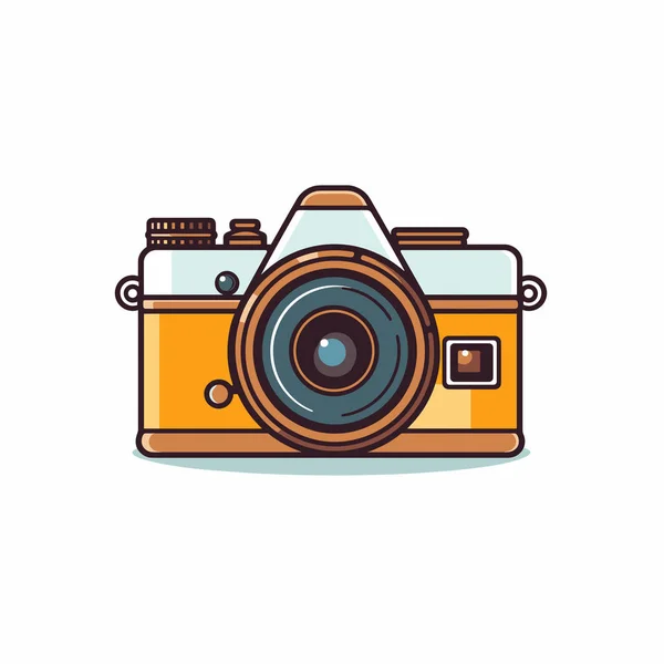 Lens ve düğmeli sarı kamera beyaz arkaplanda oturur