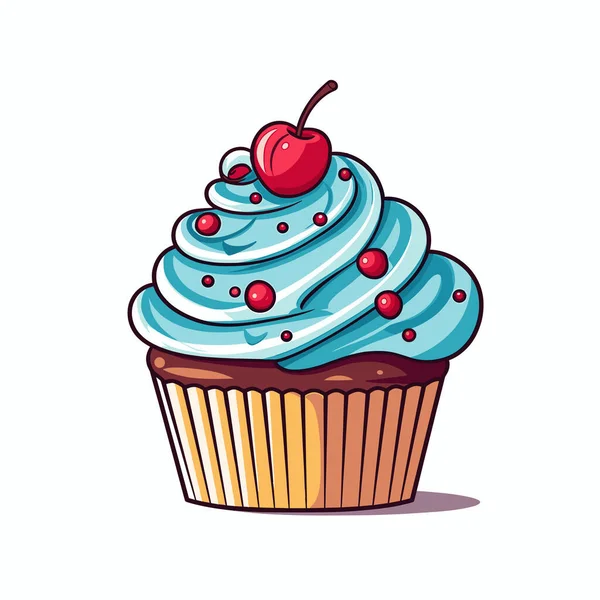 Açık mavi kremalı, kırmızı kirazlı ve küçük yuvarlak şekerli lezzetli kek.