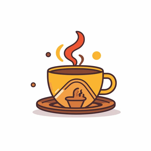 Buharlı sarı kahve fincanı ve beyaz arka planda fincan tabağı çizimi