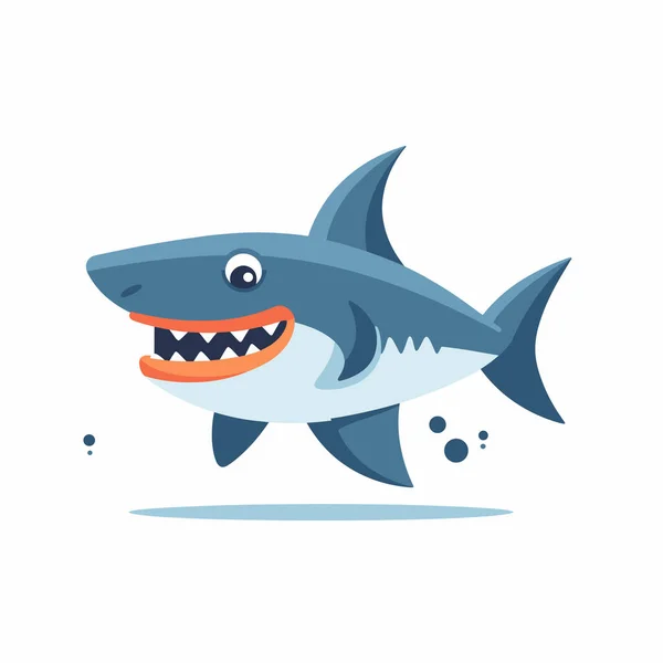 Şirin bir karikatür köpekbalığı. Etrafında dostça bir gülümseme ve su kabarcıkları var.