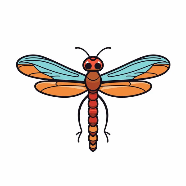 Turuncu ve mavi kanatlı yusufçuk beyaz üzerine çizgi film çizimi