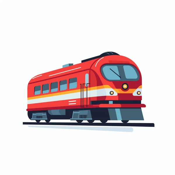 Kırmızı yolcu treni gündüz vakti beyaz bir arka planda yol alıyor.