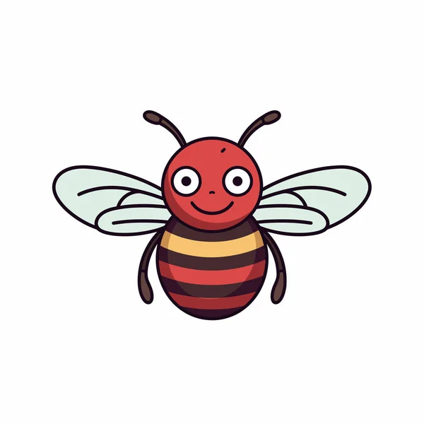 Çizgi film bal arısı kırmızı vücutlu ve çizgili gülümseyen beyaz kanatlı