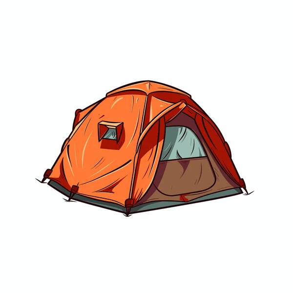 Beyaz arka planda kamp yapmak için turuncu çadır kurulumu