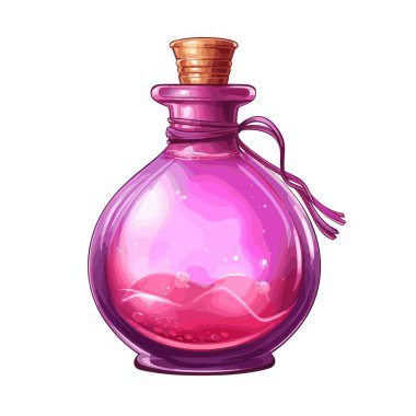 İçinde pembe sıvı bulunan küçük yuvarlak cam bir şişe ahşap bir mantarla mühürlenir. Şişenin boynuna mor bir kurdele bağlanır. Sıvı kabarcıklar.