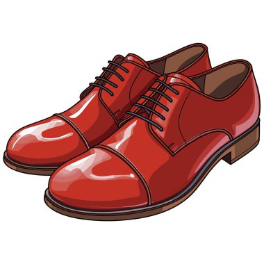 Parlak, kırmızı deri bir çift ayakkabı yan yana dizilmiş, bağcıklı tasarımı ve cilalı görünümünü sergiliyor. Süslü bir etkinlik için giyinmeye hazırlar..