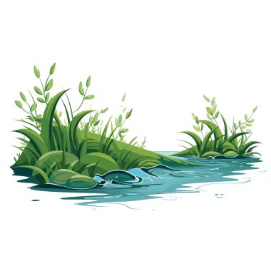 Berrak bir dere yemyeşil sazlıklar ve çimenler arasından akar. Kayalar ve yapraklar bitkilerin arasına yerleşmiş. Huzurlu bir doğal ortam yaratıyorlar..