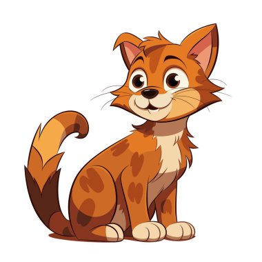 Animasyon portakal kedisi kuyruğunu kıstırıp dik oturur. Hayvanın beyaz işaretleri ve büyük gözleri var. Çizim beyaz arkaplana göre ayarlandı.