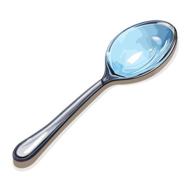 Beyaz arka planda tek bir gümüş kaşık gösteriliyor. Kaşık, ışığı yansıtan temiz suyla doludur. Basit ama zarif..