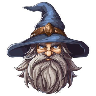 Ciddi görünümlü bir büyücünün mavi bir şapka taktığı ve uzun gri bir sakalı olduğu görülüyor. Sert bir görünüşü var ve maceraya hazır..