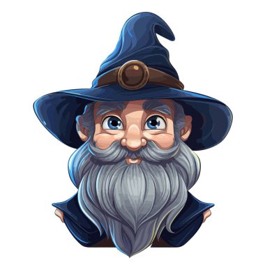 Sergide mavi gözlü, uzun gri sakallı ve büyük mavi şapkalı bir çizgi film büyücüsü yer alıyor. Büyücü şapkasının etrafına kahverengi bir kemer ve koyu mavi bir bornoz takar..