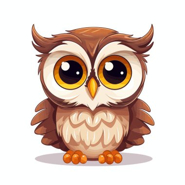 Çizgi film resimlerinde beyaz bir arka planda oturan kahverengi ve krema tüylü çok tatlı, büyük gözlü bir baykuş görülüyor. Gözleri büyük ve altın sarısı.