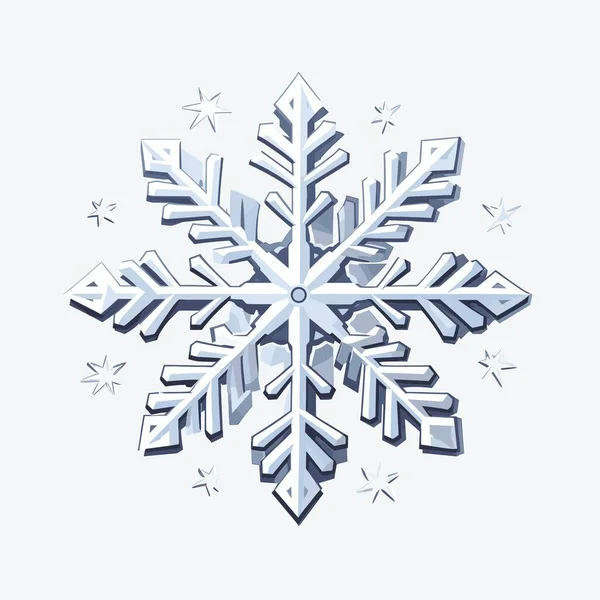 Geometrik şekilli detaylı kar tanesi tasarımı. Büyük kar tanesinin etrafına daha küçük yıldız şekilleri saçılmıştır. Açık mavi ve beyaz renkler soğuk hissettirir.