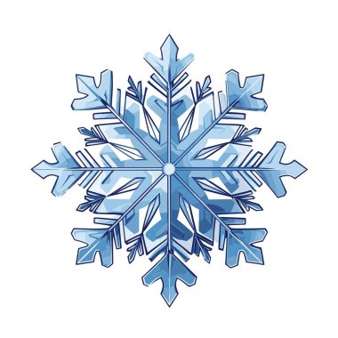 Mavinin tonlarında gösterilen stilize bir kar tanesi sergilenir. Tasarım karmaşık geometrik şekiller ve radyal simetri içerir. Arkaplan beyaz, kar tanelerini ayırıyor..